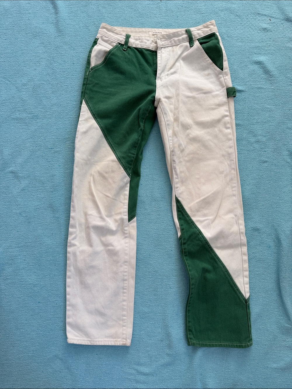 PACSUN Two-Tone Green & White Patchwork Jeans 26 *RARE*